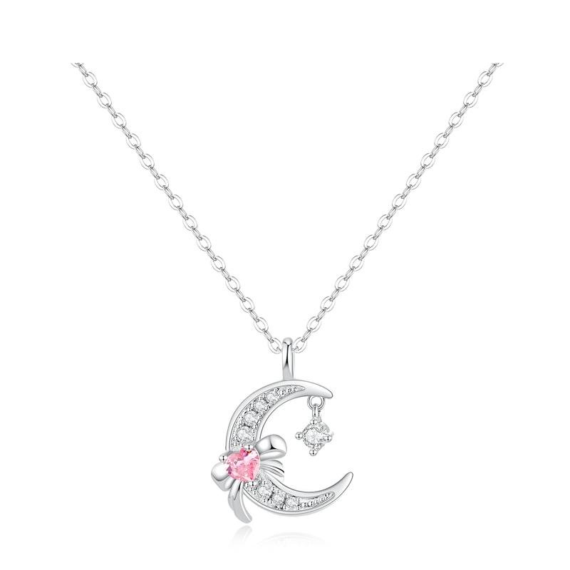 Barbie necklace Sweet atmosphere heart and moon sparkling diamond pendant, exquisite pink diamond girl heart clavicle chain, niche TX2407033A золотой