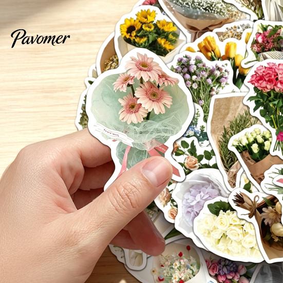 Rose Pattern Stickers 50Pcs Flower Bouquet Decorative Stickers, DIY Scrapbooking Journaling Floral Adhesive Decals Decals, for Water Bottles