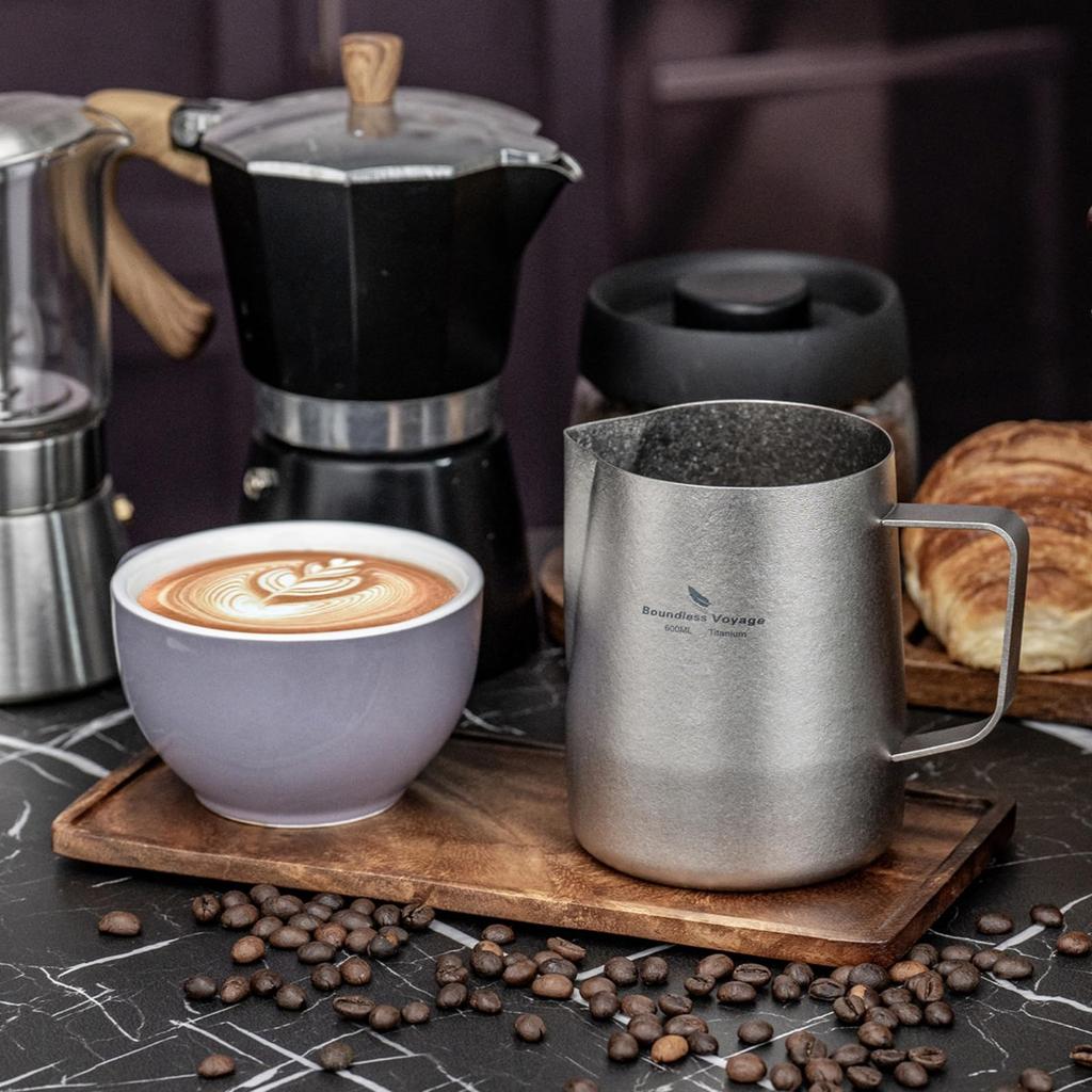 Boundless Voyage Titanium Milk for Latte and Milk Dishwasher Crystal for Home or Cafe Use Pitcher/Jug, 600ml, Art, Coffee, Espresso, Cappuccino,