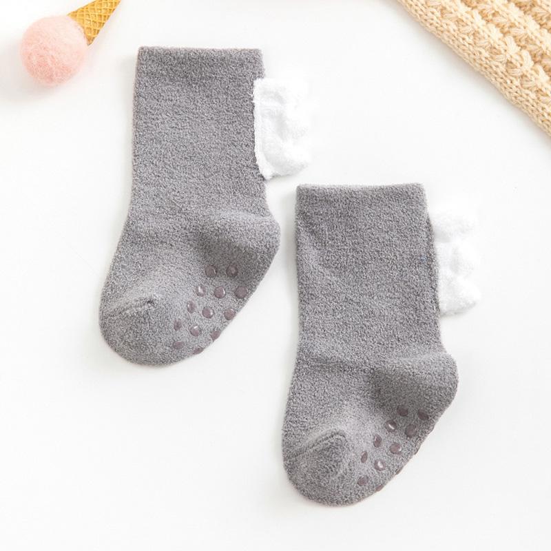 1 Pair Baby Socks Toddler Kids Dinosaur Fleece Socks Non-Slip Autumn Winter Thickened Floor Socks