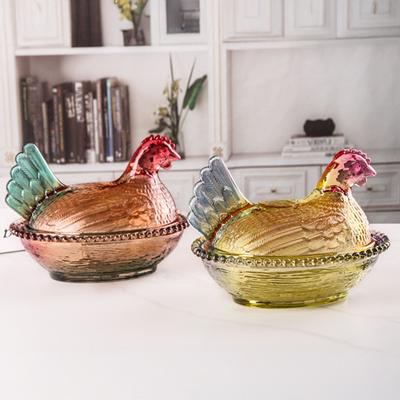 Hühnerförmige Glasbonboniere mit Deckel Tierdesign Snacks Desserts Früchte Salatschale Heimküche Tischdekoration