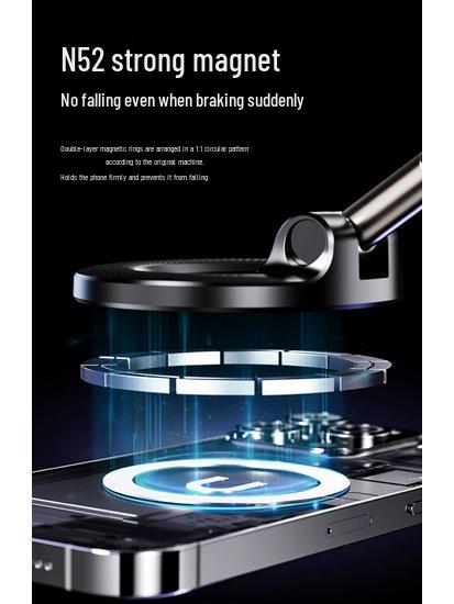 Magnetic Car Phone Holder with Rotating Suction Cup and Dual Vacuum Adsorption for Navigation