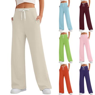 Kadın Spor Fitness Pantolon Rahat Gevşek Yüksek Bel Pantolon İpli Koşu Pantolonu Kadın Düz Bacak Geniş Bacak Pantolon Rahat Pantolon Yoga Pantolon