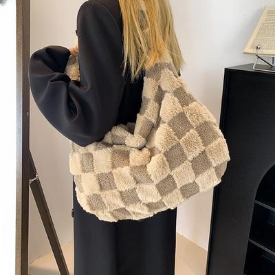 Plüsch-Tasche, große Kapazität, Einkaufstasche, Damen-Handtasche, Einkaufstasche, modische Damen-Tasche mit Griff oben, 2023, Winter, lässig, Unterarm-Schulter-Plüsch-Tragetasche, große Tasche