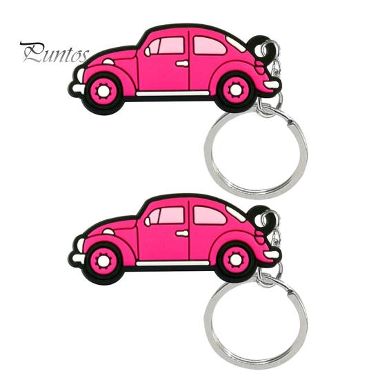 2Pcs Key Rings Cartoon Car Shape Vivid Color Hanging Delicate Craft Decorate Unfading PVC Key Ring Pendants Car Pendant