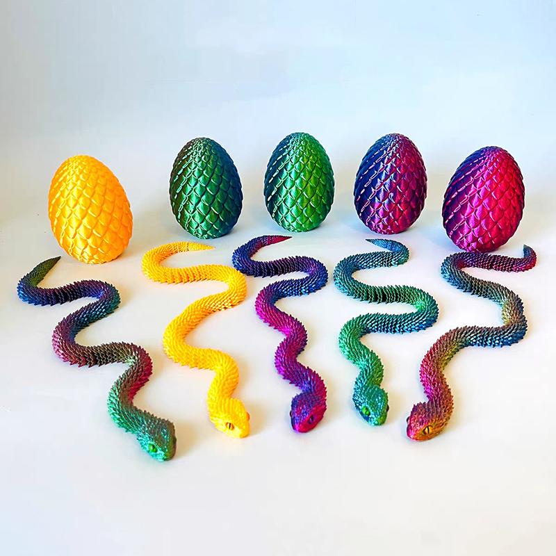 30cm 3D-gedruckte Schlange mit 8,5cm Ei Beweglichkeit Simulierte Schlangenfigur Coole Lustige Figur Für Zuhause Büro Schreibtisch Heimdekoration