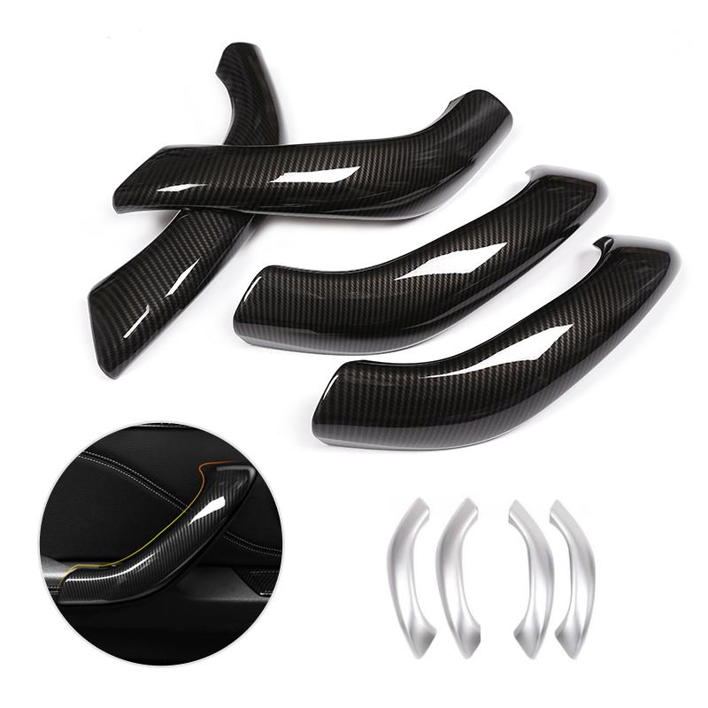 For BMW X1 F48 2016 2017 2018 4pcs/set ABS Chrome / Carbon Fiber Texture Car Interior Door Handle Armrest Cover