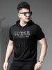 European Style 2025 Summer New Hooded Short-Sleeve T-Shirt for Men, Trendy Brand with Gold Print, Slim Fit Casual Half-Sleeve Sweatshirt
