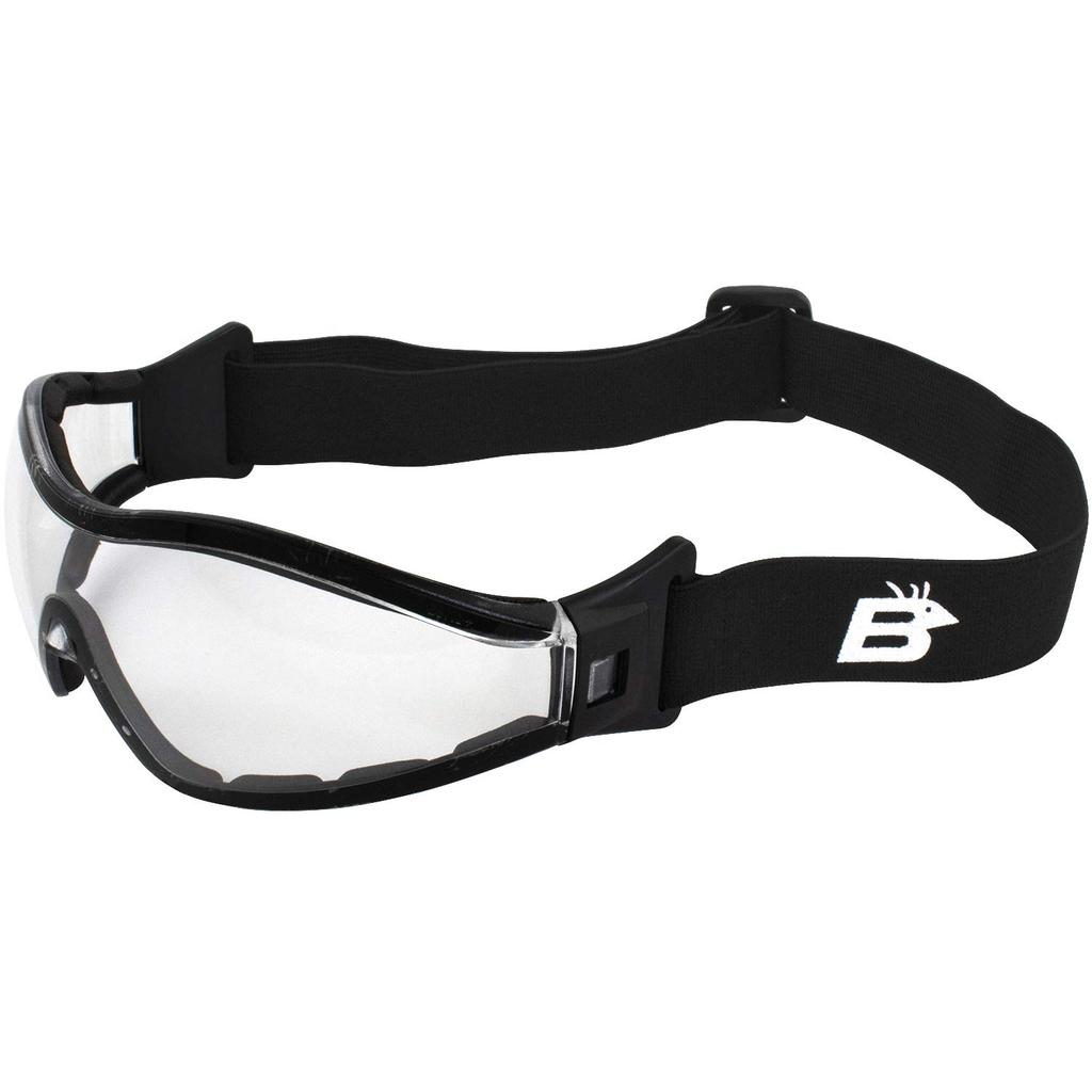 Birdz Eyewear Boogie Occhiali Sportivi per Moto e Paracadutismo con Montatura Nera Imbottita e Lente Trasparente Antiappannamento Z87.1