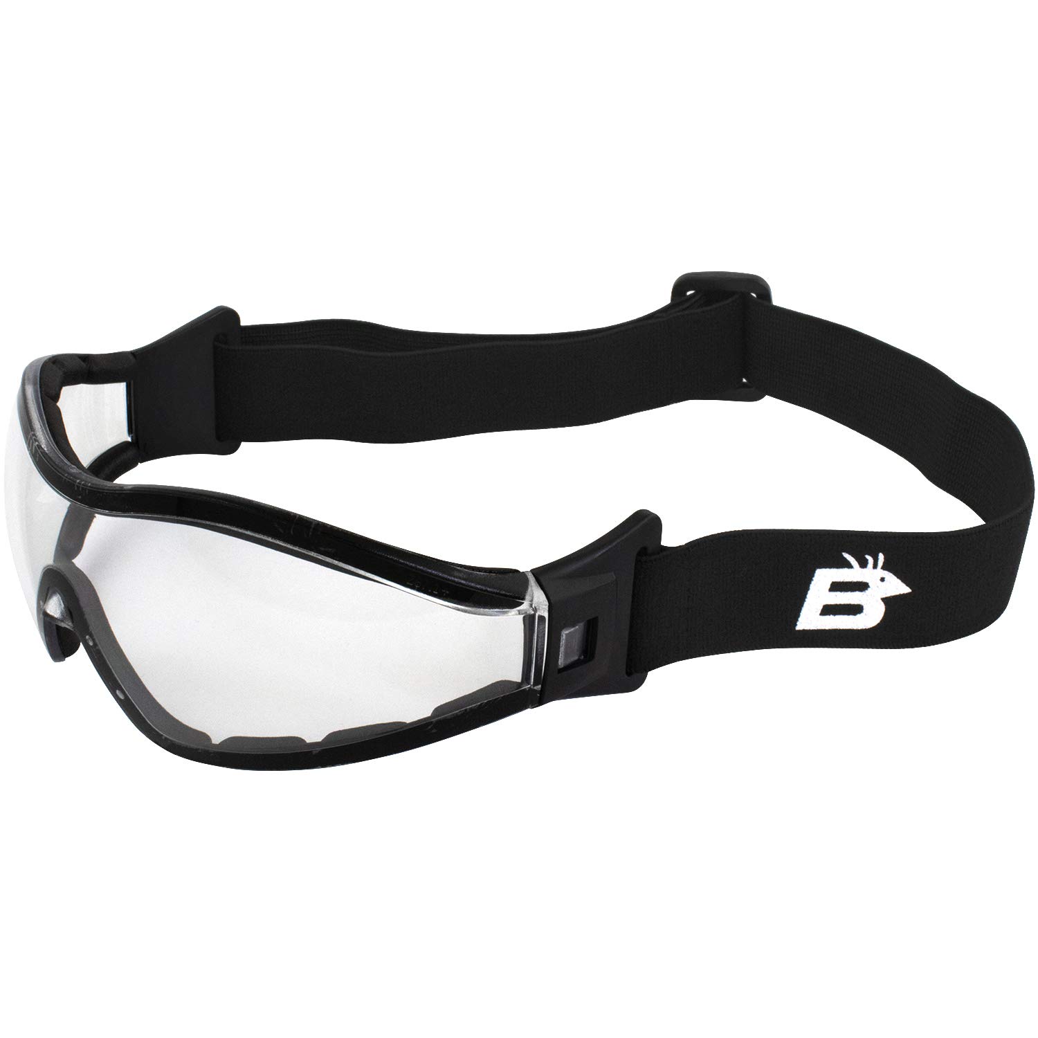 Birdz Eyewear Boogie Motorcycle Sport & Skydiving Goggles Padded Black Frame with Clear Lens Anti-Fog Z87.1 Adult