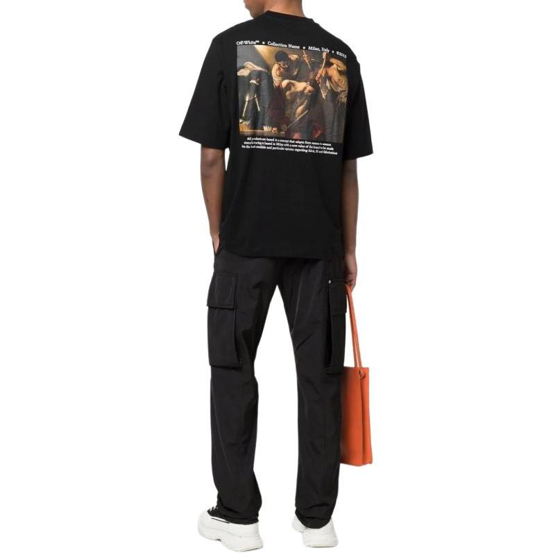 Off-White SS22 Printing Round Neck Short Sleeve Loose Fit Black Men's OMAA119S22JER0041001