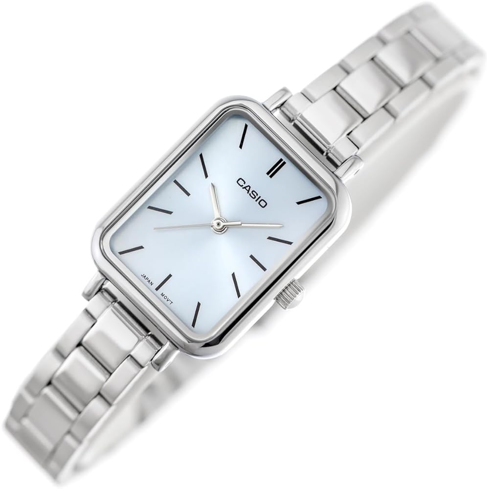 Casio LTP-V009D-2E Women's Rectangular Stainless Steel Dress Watch Blue Dial Casual Black