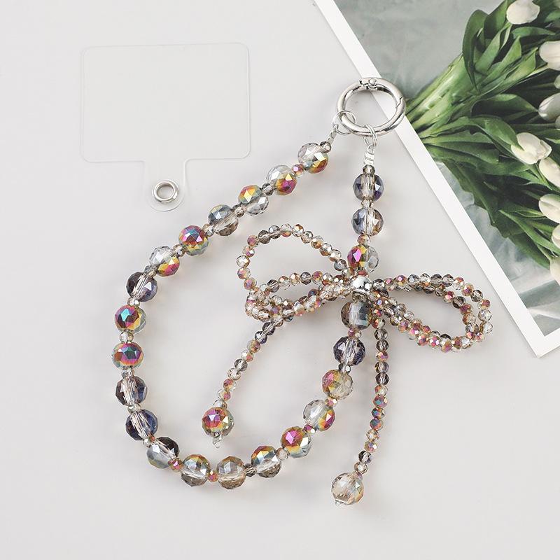 Women S Crystal Ball Bow Phone Chain Wrist Strap Keychain Ins Style