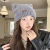 Women's Japanese Style Cute Cat Ears Knitted Beanie - Thick, Warm, Rolled Edge for Autumn and Winter
