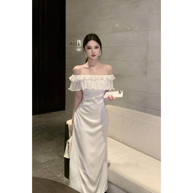 

Sexy Satin Tube Top Suspender Dress Temperament Slim Split Ends Hip Wrap High-end Evening Dress Long Dress Women L