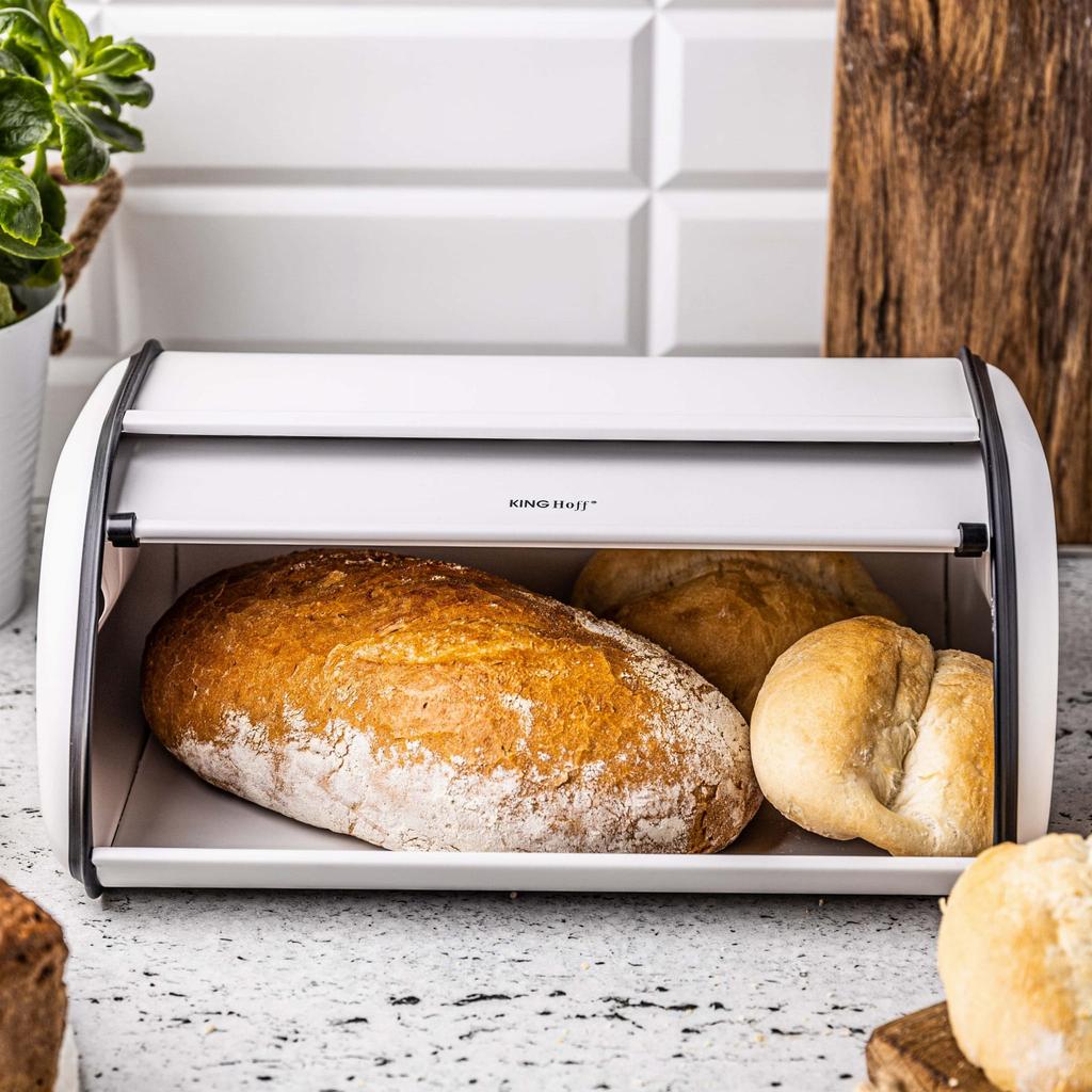 Chlebak stalowy duży 44cm matowy biały KINGHOFF KH-1864
