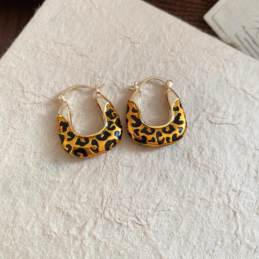 18 Karat Vergoldete Ohrstecker mit Leopardenmuster-Herz - Luxuriöse Retro-Stecker für Damen