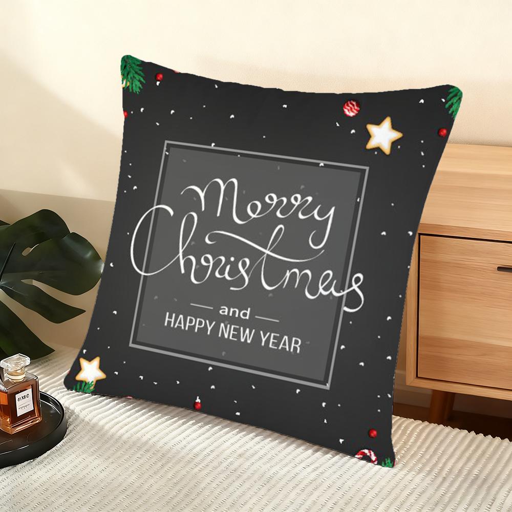 Cute Christmas Elements Cushion Cover Silky Short Plush Home Sofa Cushion Cover - Invisible Zipper Home Decoration