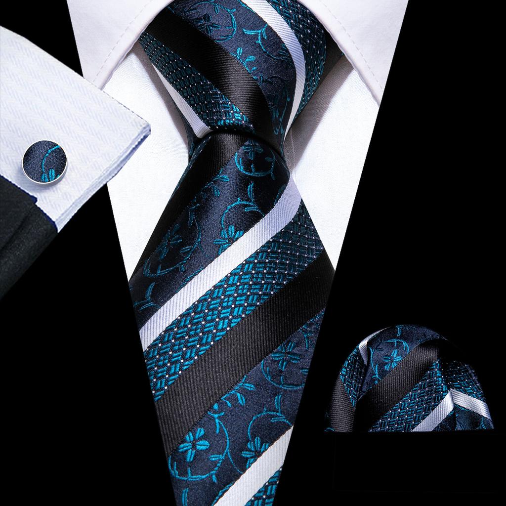 Barry.Wang Floral Ties for Men Woven Paisley Wedding Necktie Handkerchief Cufflinks Formal Casual Set