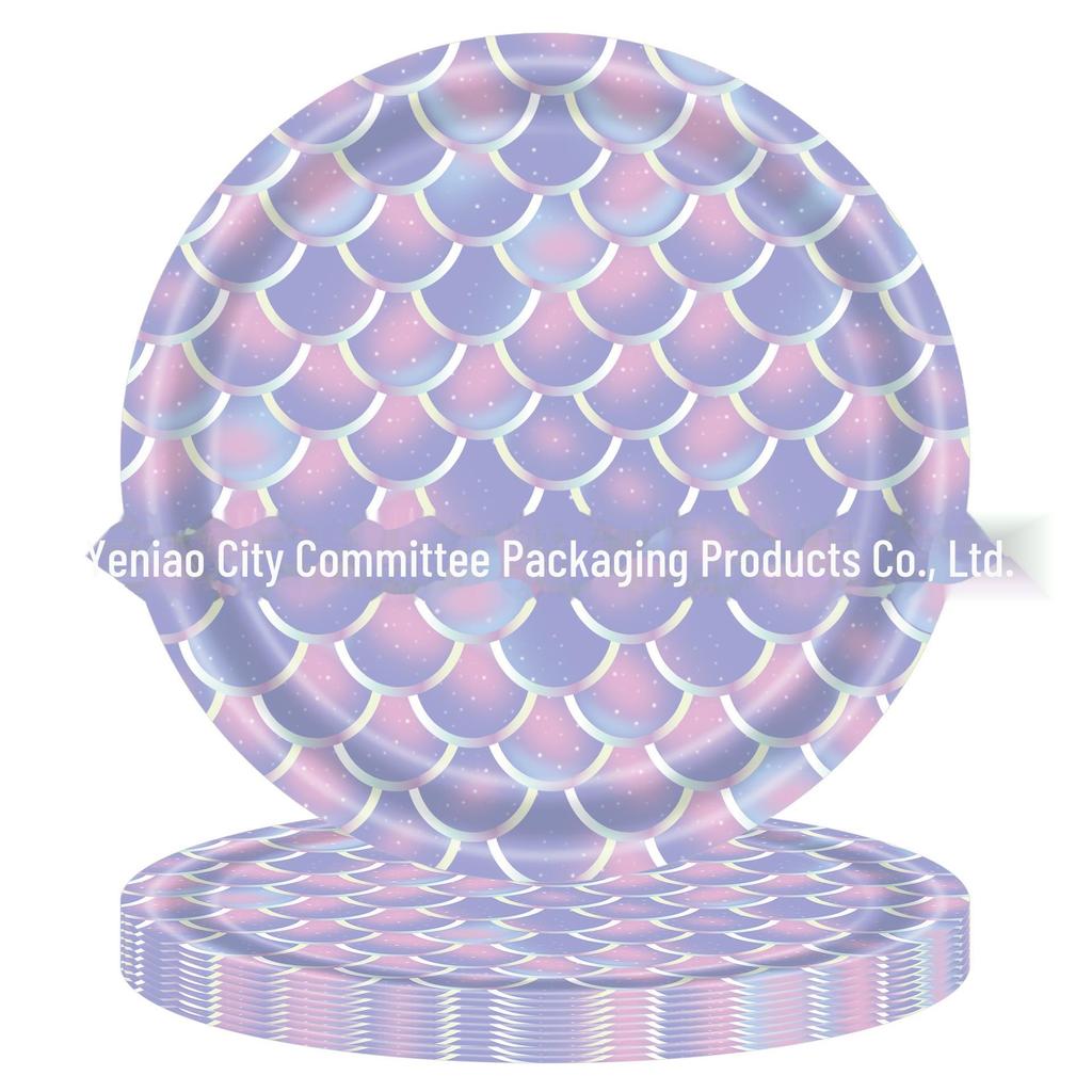 Mermaid Children's Party Disposable Tableware Set: Includes Knife, Fork, Spoon, Cup, Napkin, and Plate