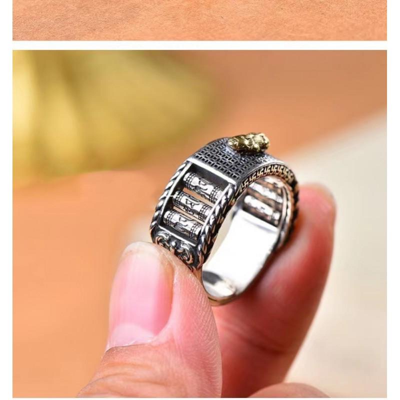 Mens Adjustable Copper Ring With Rotating Pixiu Charm Vintage Ethnic Style Statement Jewelry