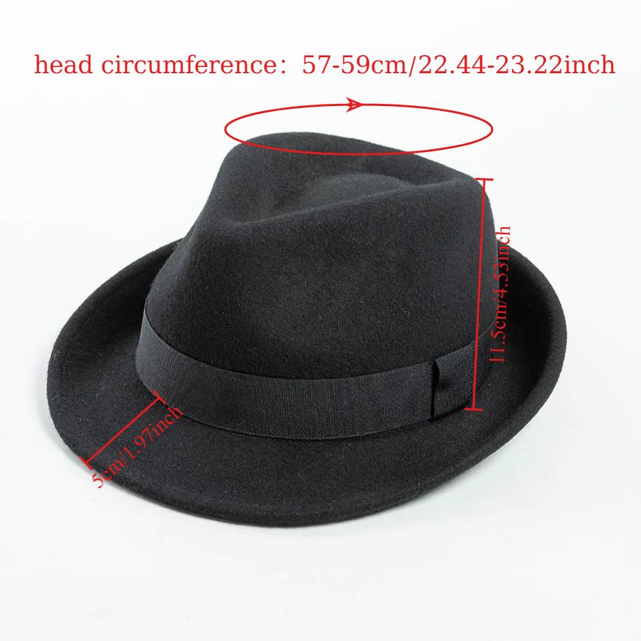 Fashion Casual Large Size Wool Fedora Hat Men Women Autumn And Winter New Short Brim Jazz Hat Trilby Gentleman'S Hat  57Cm 59Cm
