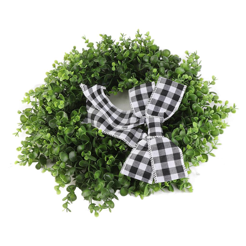 Artificial Wreath Green Simulated Plaid Bow Spring Wreath Wall Hanging Decoration for Party Wedding