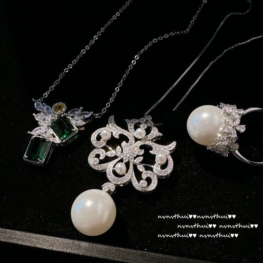 Illusion Iris Gem Pearl Necklace, Tahiti, Sea Bead Flower Zircon Ring, Set