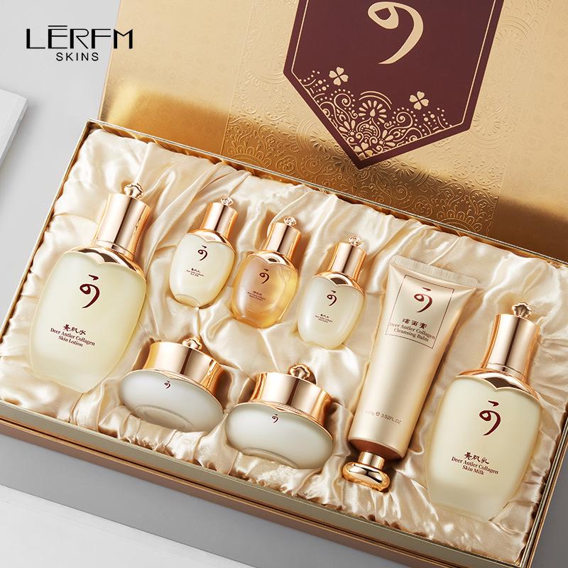 Lanyifangke Deer Velvet Collagen Hydrating Skincare Set - Eight Pieces for Moisturizing Skin Care.