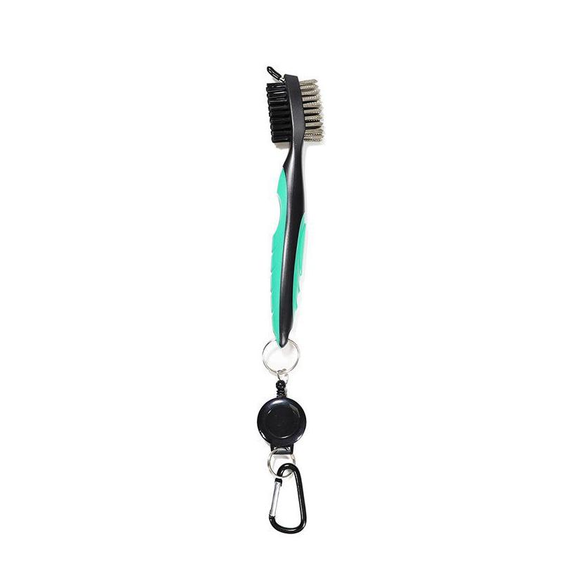 1Pc Golf Club Brush Groove Cleaner Retractable Dual Sided Nylon Bristles Aluminum Carabiner Groove Cleaner Groove Cleaning