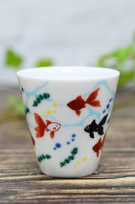 Waza No Kura Lucky Sake Cup, Kutani Ware, Goldfish Design, Ceramic, Brand Name, Japanese Tableware, Made In Japan