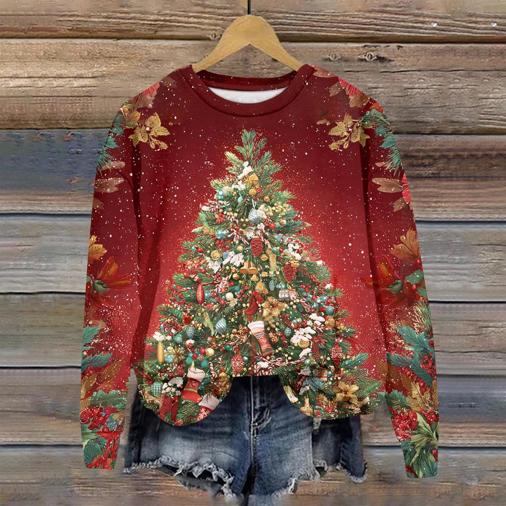 Kadın Yılbaşı Baskılı Uzun Kollu Bisiklet Yaka Kapüşonlu Bol Üst