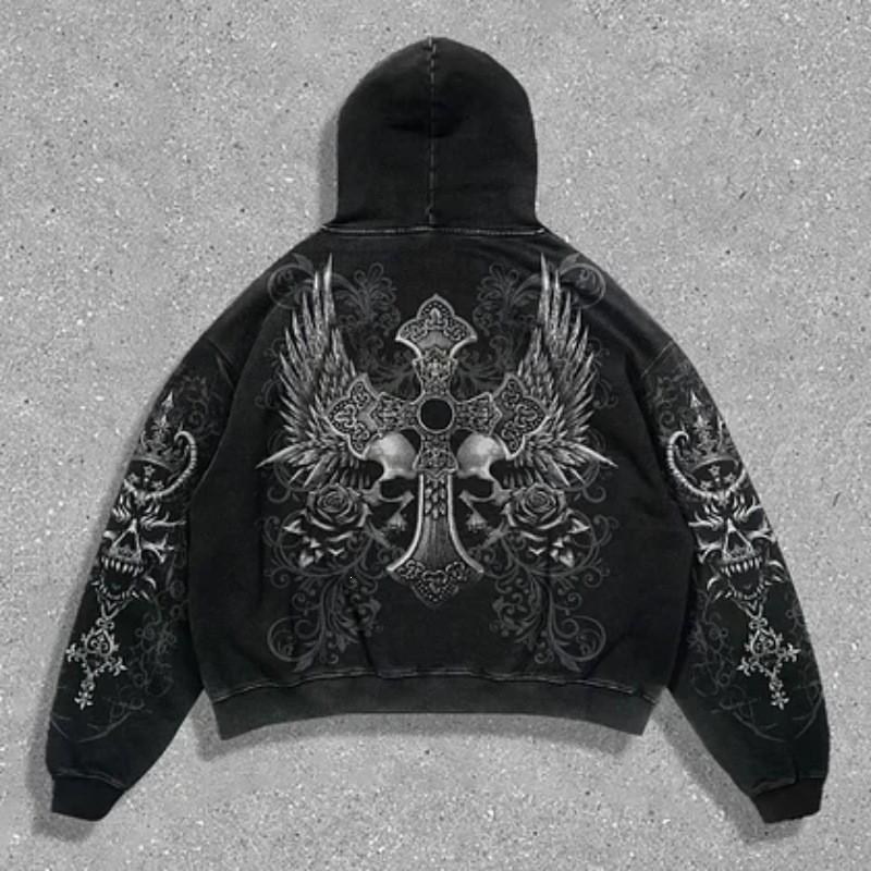 Y2K Retro Punk Solid Color 3D Printed Hoodie Streetwear Unisex Oversized Zip-Up Sweatshirt Teens