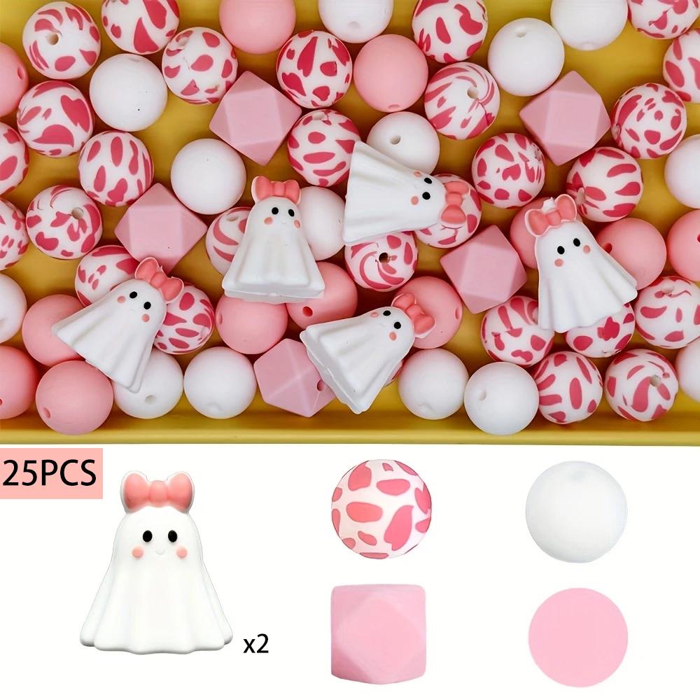 25PCS Multi-Size Halloween-Themed Silicone Beads Set, Perfect for DIY Craft Projects Like Keychains, Necklaces, Bracelets & More
