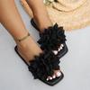Casual Flat-bottomed Square-head Slippers Female Flower Lazy Person One Pedal Open-toe One-word Drag Beach Casual Women's Sandals