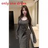 Vintage Striped Knit Dress With Long Sleeves For Spring Retro Style Women