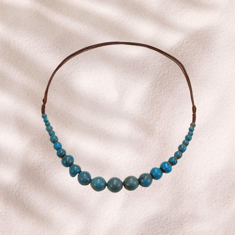 

Simple Colored Beads Necklace Choker Ethnic Style Necklace Fashion Bohemia Ceramic Necklace Women Style C