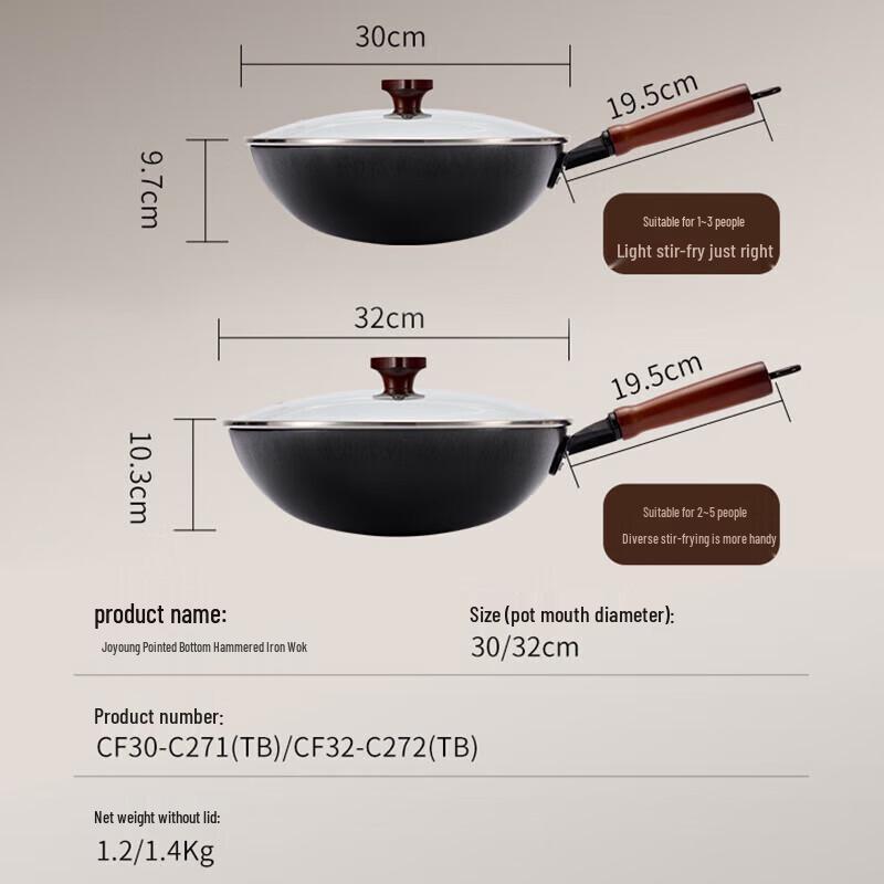 Joyoung Fine Iron Hammered Non-Stick Wok