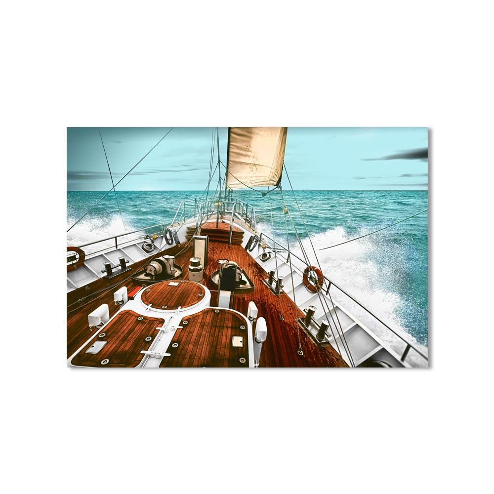 Les Trésors De Lily [A2236] - Photo Canvas 'Sailboat' Turquoise Brown - 90x60 Cm