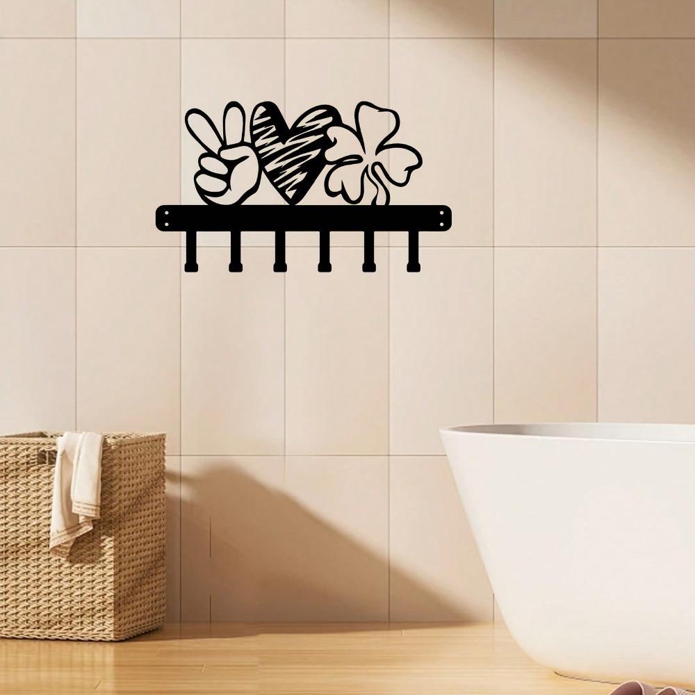 Metal Key Holder Wall Mounted Heart Shape Clover Entryway Storage Organizer for Keys Coats Hats