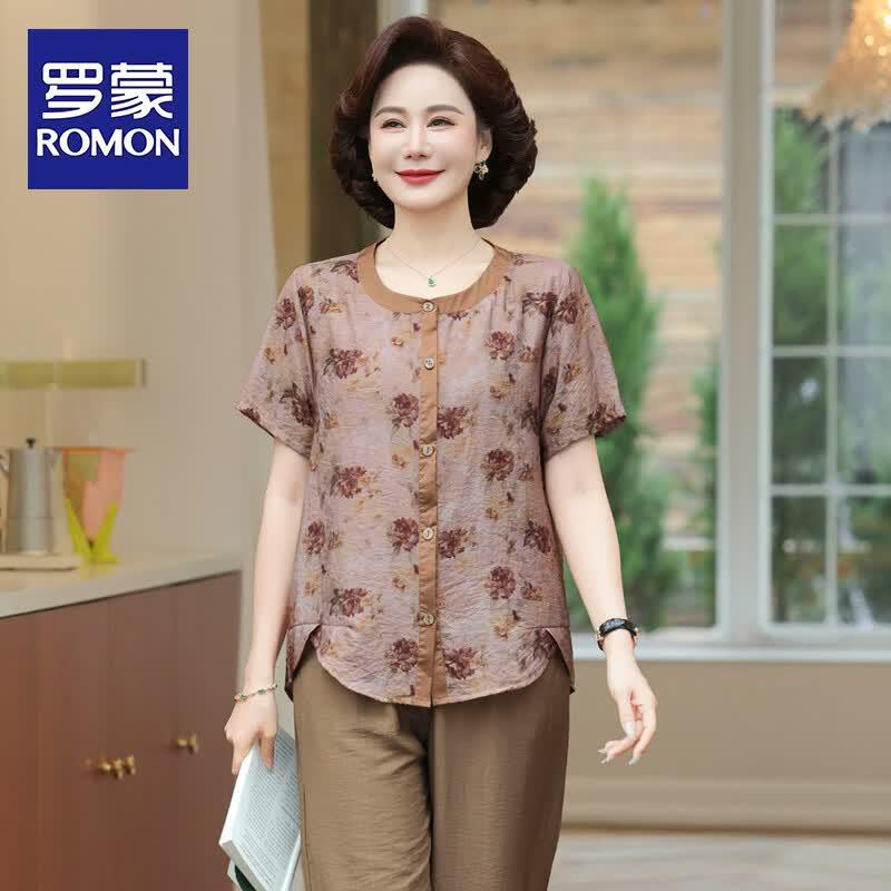 ROMON Women s Floral Print Summer Two-Piece Set 3XL