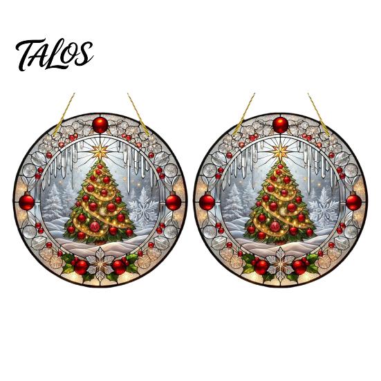 Clear Acrylic Holiday Wall Art Stained Glass Style Window Hanging, Christmas Tree Snow Scene Transparent Hanging Ornaments Suncatcher, Door Home Decor