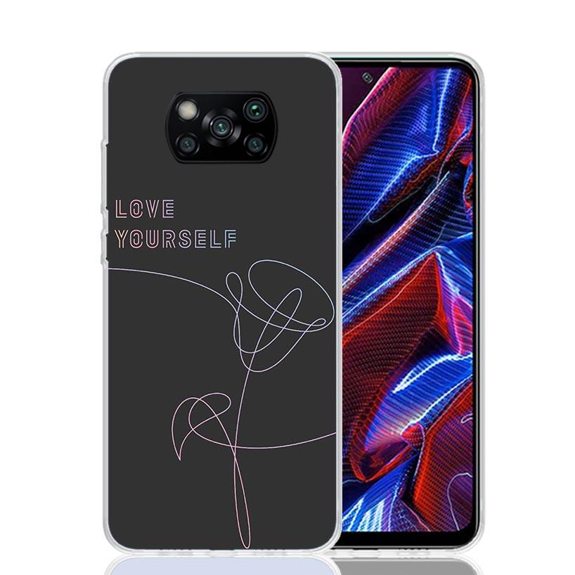 Love Yourself Flower Heart Line Kpop Phone Case For Xiaomi Poco F7 Ultra X7 X6 Pro X5 Redmi 15 15C 13 13C 12 12C 10 10A 10C 9 9A