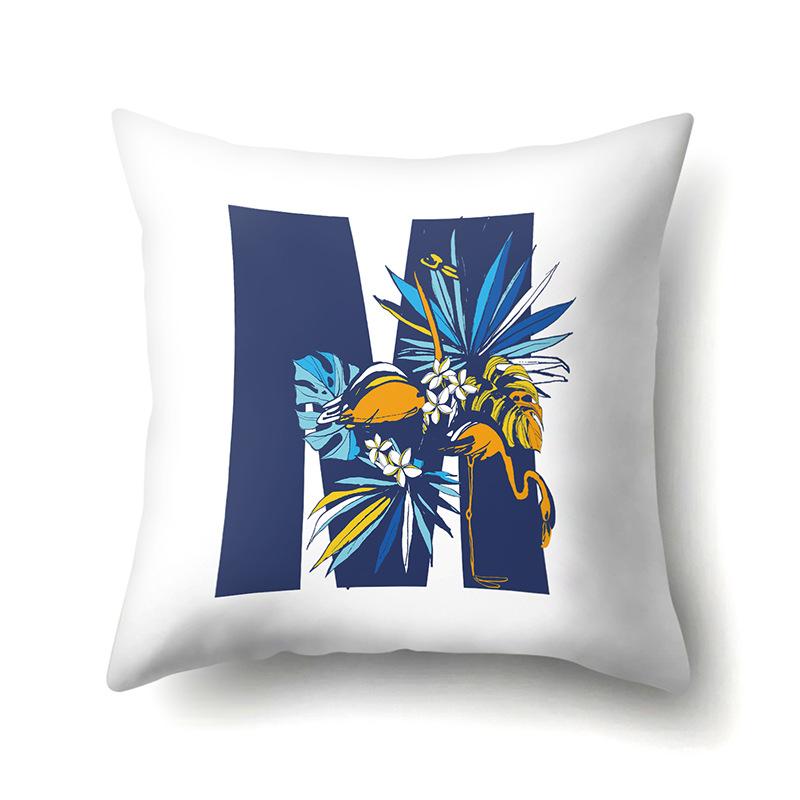 Polyester Pillowcase Tropical Plant Parrot Bird 26 English Letters Home Cushion Cover Bedside Cushion Cover