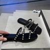 Small C Home K Summer New Women's Shoes Inlaid with Diamonds Square Head Cool Slippers Flat Slippers Women