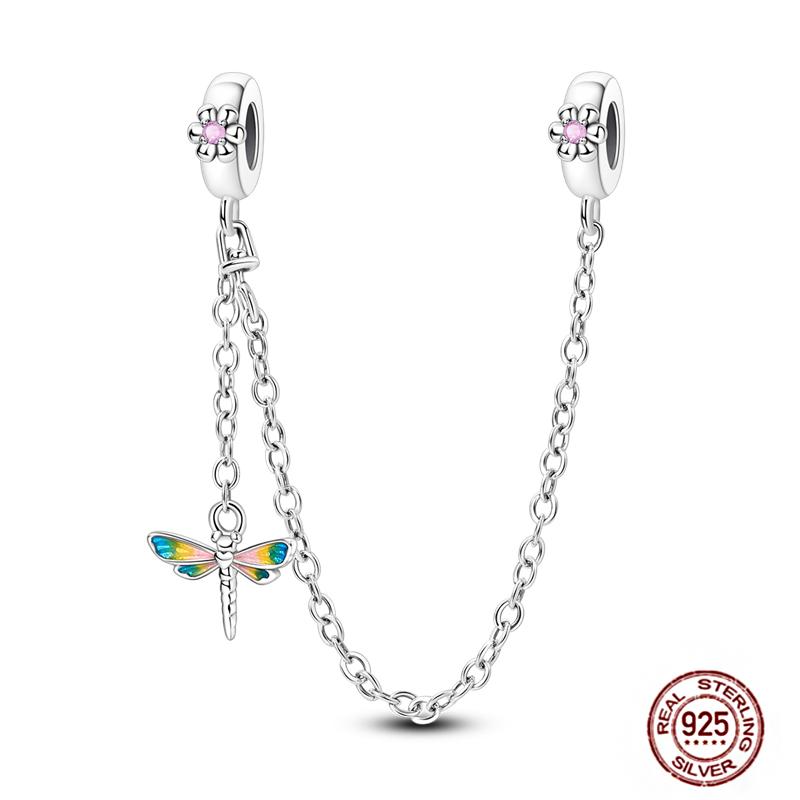 Star Moon Slide Safety Chains Charms 925 Sterling copper Heart Evil eyes Silicone Spacer Beads Fit Original Bracelet DIY Zircon
