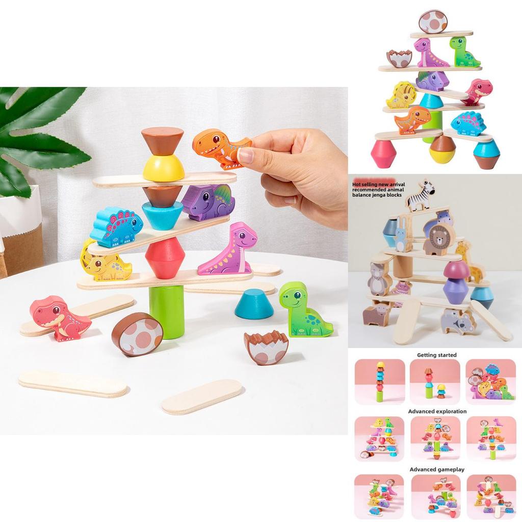 Wooden Animal Stacking Toy With Water Based Paint For Child Development And Parent Child Interaction