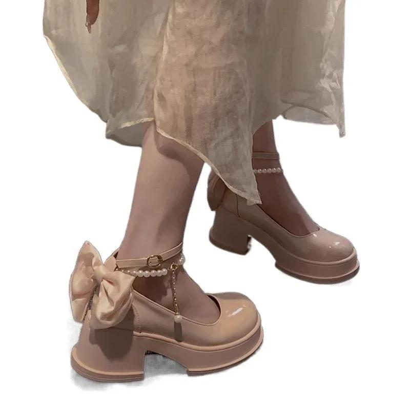 Fashion Japanese Style Women's Flat Shoes Spring 2025 New Sweet Versatile Bow Large Heel Mary Jane Shoes Small Leather