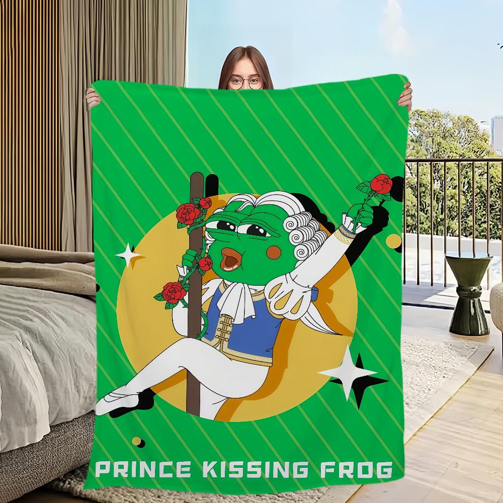 Funny Meme Cartoon Art P-Pepe Frog Home Flannel Warm Comfort Soft Plush Blanket For Sofa Living Room Office Bedroom Travel Gift