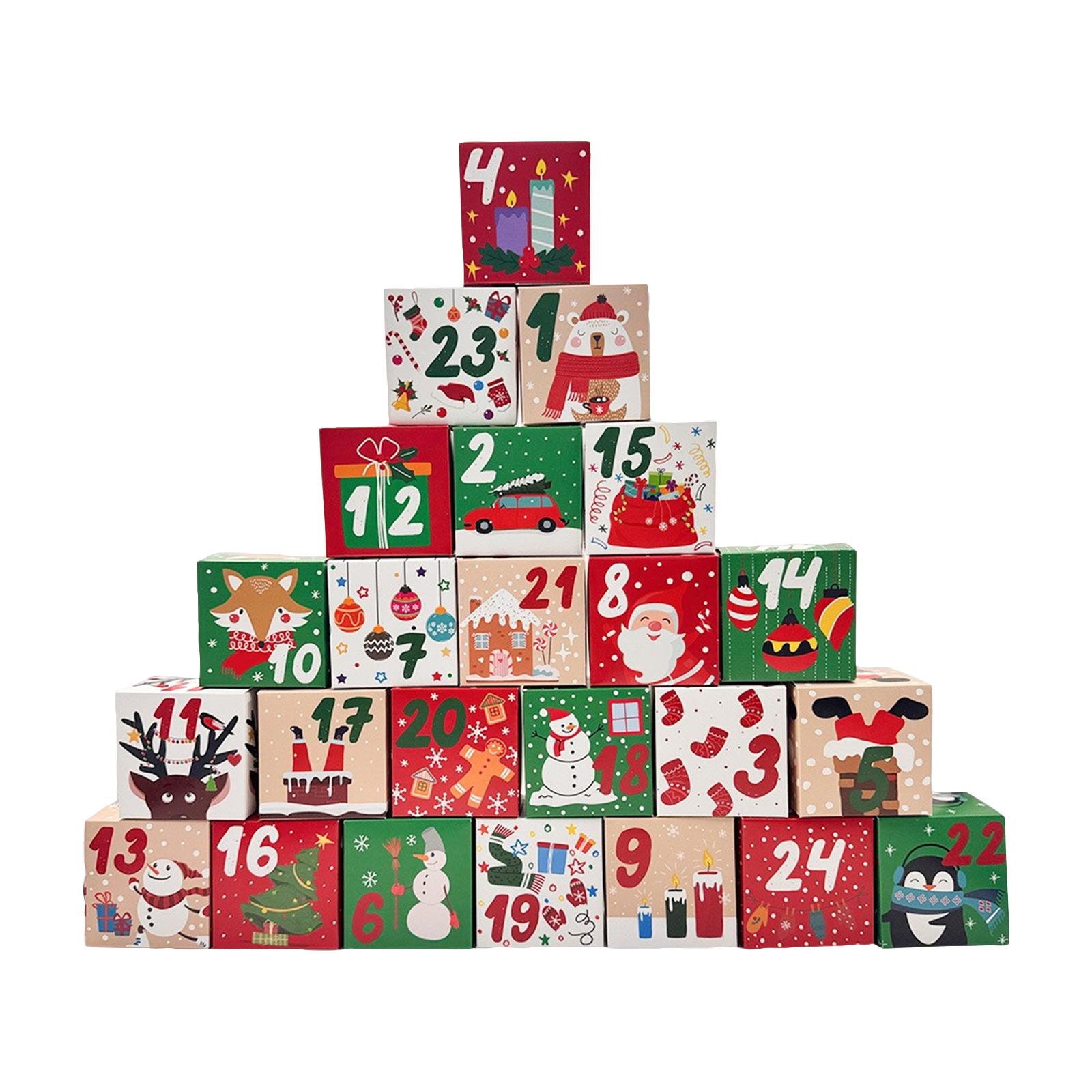 

24 коробки рождественского адвент-календаря, календарь обратного отсчета на 24 дня, подарок для взрослых и детей, рождественские картонные коробки для изготовления своими руками One Size красный